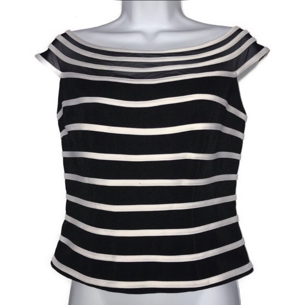 Cache Boatneck Black White Binding Stripe Top 6*